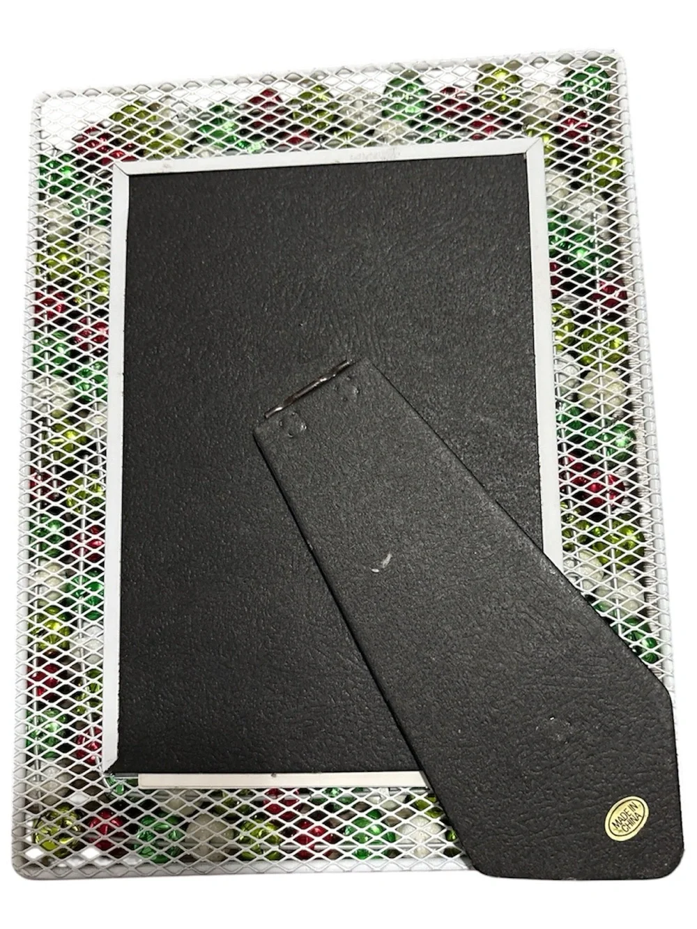 Unique Vintage Red Green White Beaded Holiday Picture Frame